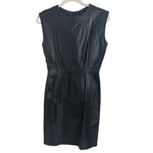 Vintage 80s 90s Ambria Leather Sleeveless Dress Black Shift Mini Size 2 Petite